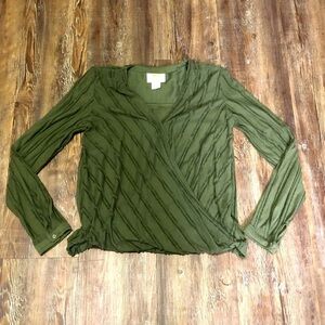 Anthropologie Maeve Top Women's XS Audre Faux Wrap Olive Green Long Sleeve